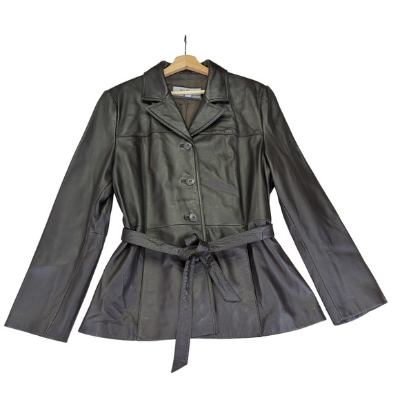 Wilsons Leather Maxima Women's Brown Genuine Leather Belted Button Up Jacket XL - Picture 1 of 8